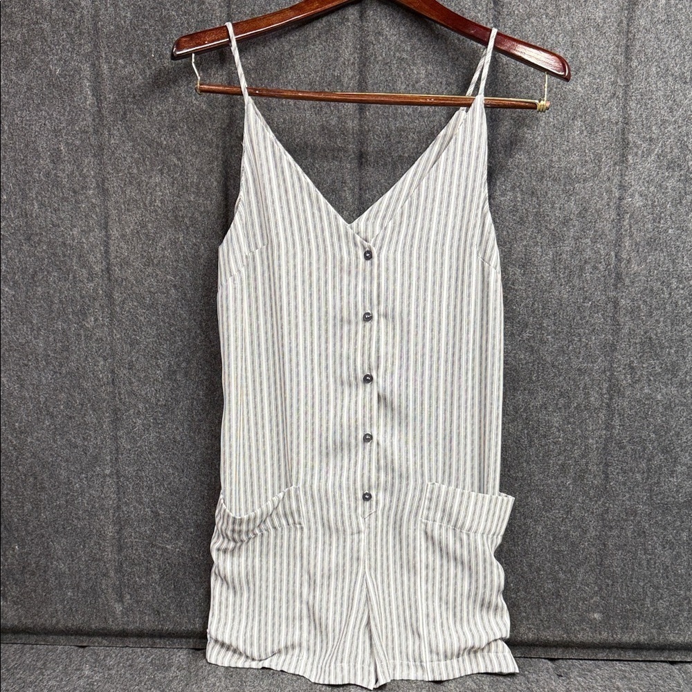 Topshop Striped Jumpsuit in White and Gray